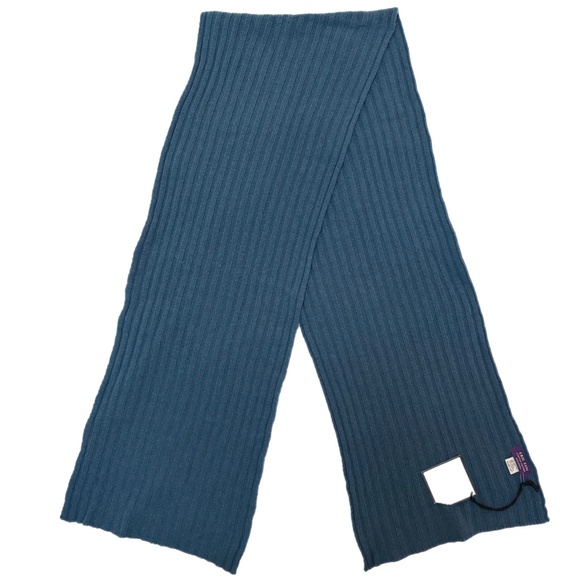 Blue Wool-Cashmere Scarf – Eric Sana Limited Edition Italian Ribbed Knit 🇮🇹 - Picture 3 of 10